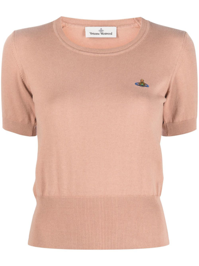 Shop Vivienne Westwood Orb-embroidered Knitted Top In Nude