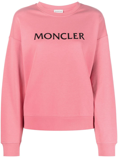 Shop Moncler Logo-print Crew-neck Sweatshirt In Rosa