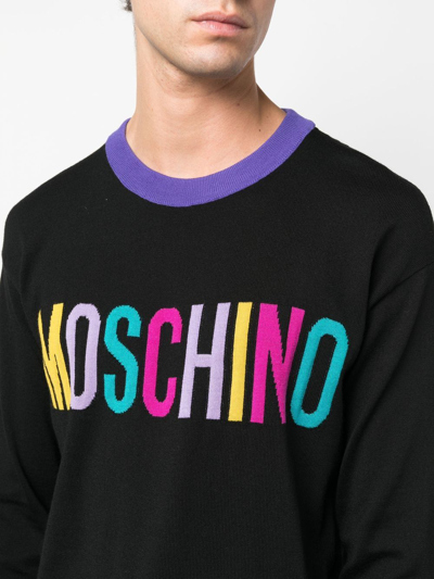 Shop Moschino Intarsia-knit Logo Wool Jumper In Schwarz