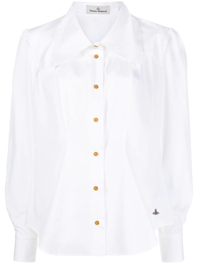 Shop Vivienne Westwood Orb-embroidered Puff-sleeved Shirt In Weiss