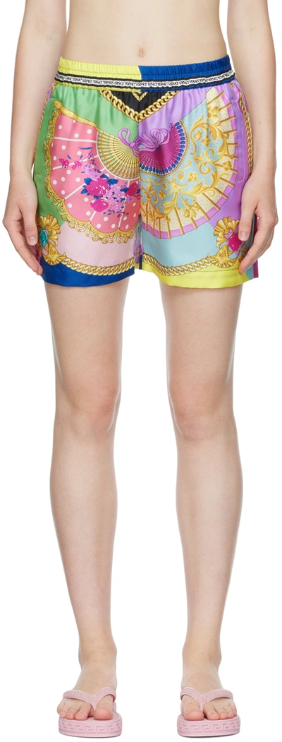 Shop Versace Multicolor Silk Shorts In 5x000 Multicolor