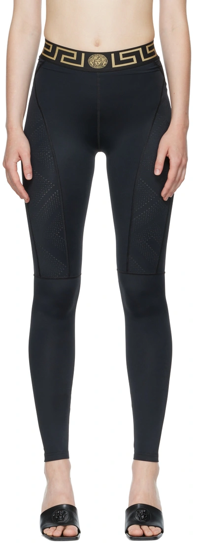 Shop Versace Black Greca Sport Leggings In 1b000 Black