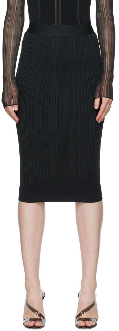 Herve Leger Black Variegated Midi Skirt In Black 001
