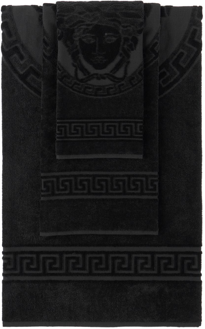 Shop Versace Black Medusa Towel Set In Z4800 Black