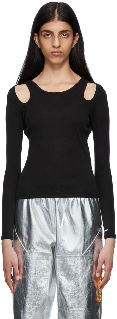 Shop Stella Mccartney Black Cut-out Long Sleeve T-shirt In 1000 Black