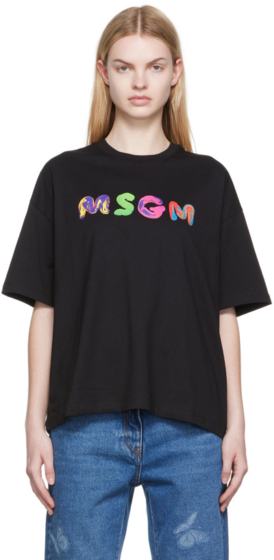 Shop Msgm Black Cotton T-shirt In 99 Black 1