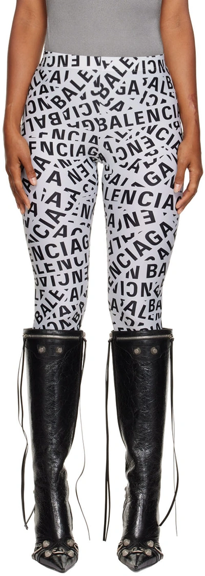 Balenciaga Logo Strips Print Leggings In Grey