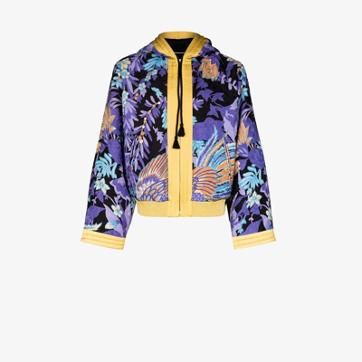 Shop Saint Laurent Black Teddy Phoenix Kimono Jacket In Purple