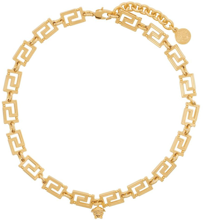 Shop Versace Gold Grecamania Necklace In D00h Warm Gold