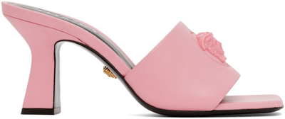Shop Versace Pink Medusa Mid-heel Mules In 1p650 Baby Pink-baby