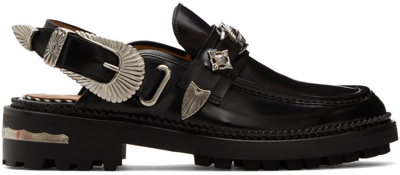 Shop Toga Black Leather Slingback Loafers In Aj1070 Black