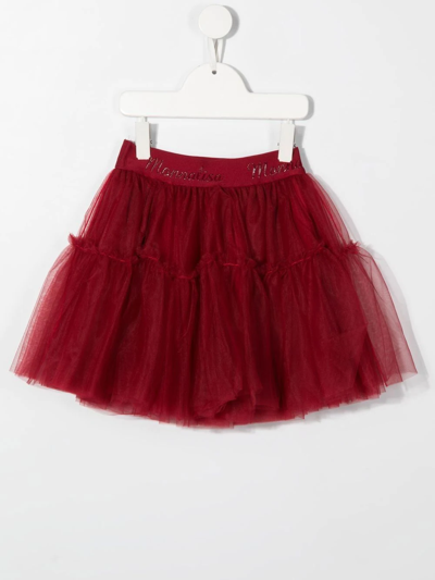Shop Monnalisa Logo-waistband Tulle Skirt In Red