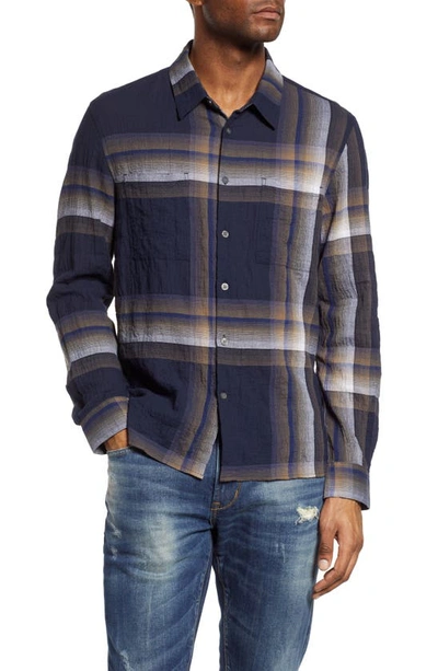 Shop John Varvatos Cole Regular Fit Plaid Seersucker Button-up Shirt In Navy