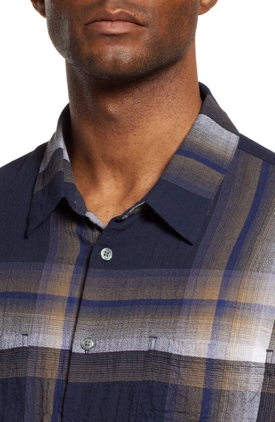 Shop John Varvatos Cole Regular Fit Plaid Seersucker Button-up Shirt In Navy