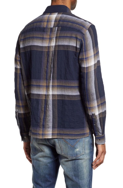 Shop John Varvatos Cole Regular Fit Plaid Seersucker Button-up Shirt In Navy