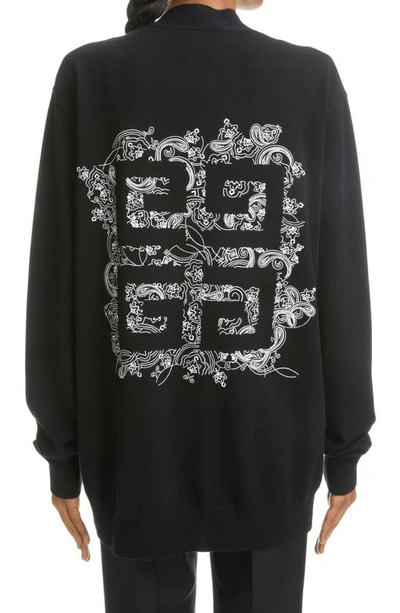 Shop Givenchy 4g Bandana Embroidered Cashmere Cardigan In 004-black/ White