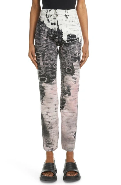 Shop Givenchy Distressed High Waist Rigid Straight Leg Jeans In Black/ Pink