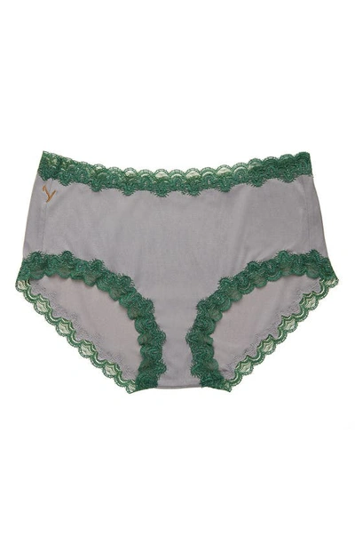 Shop Uwila Warrior Soft Silk Lace Trim Silk Briefs In Alloy/ Green