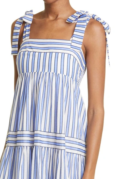 Shop Zimmermann Pattie Tie Shoulder Cotton Maxi Dress In Blue Stripe