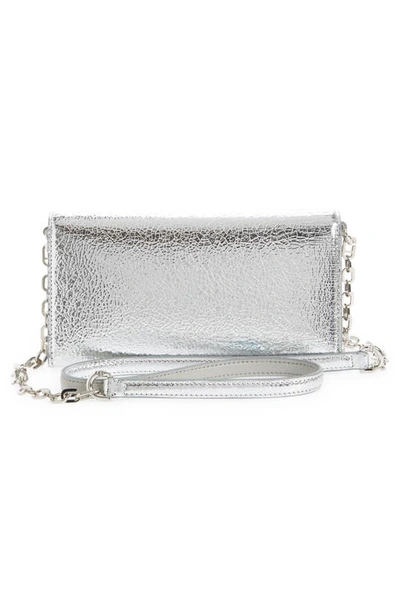 Shop Givenchy 4g Metallic Leather Wallet On A Chain In 040-silver