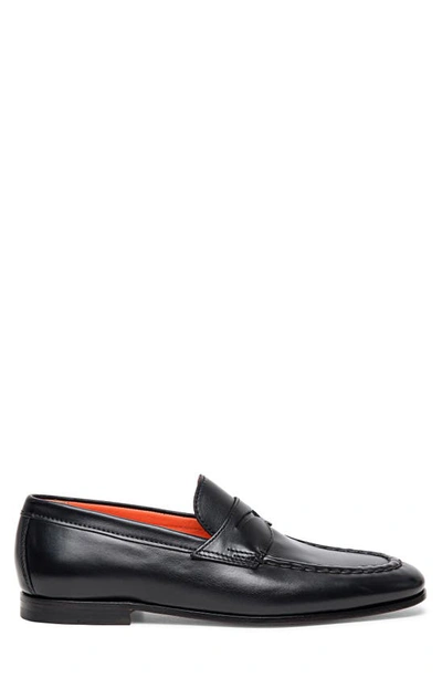 Shop Santoni Door Moc Toe Penny Loafer In Black