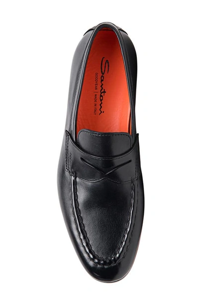 Shop Santoni Door Moc Toe Penny Loafer In Black