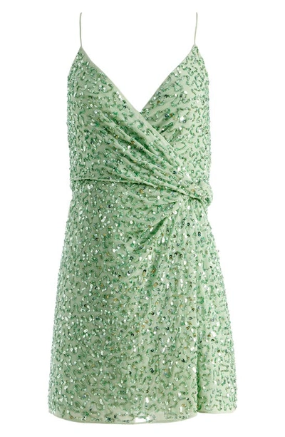 Shop Alice And Olivia Celestine Sequin Embroidery Side Wrap Dress In Light Sage