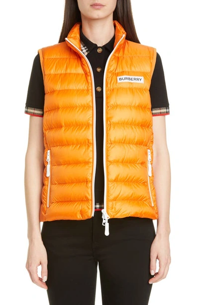 Shop Burberry Darlington Logo Print Down Puffer Vest In Bright Orange