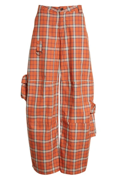 Shop Collina Strada Printed Wide Leg Cargo Pants In Orange Plaid
