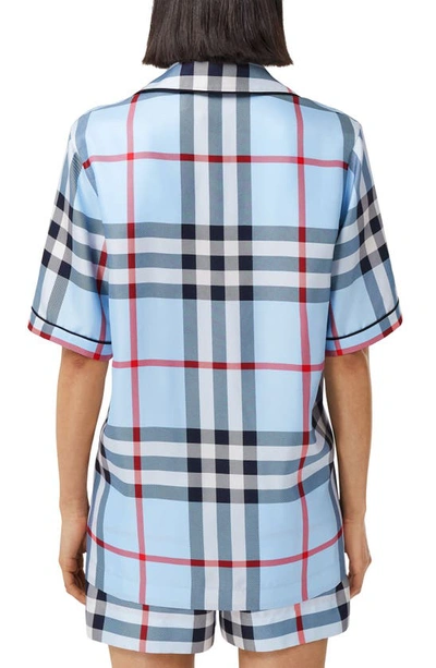 Shop Burberry Tierney Check Silk Camp Shirt In Pale Blue Ip Check