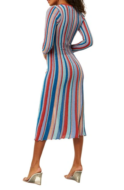 Misa Rafael Stripe Long Sleeve Rib Midi Dress In Multi | ModeSens