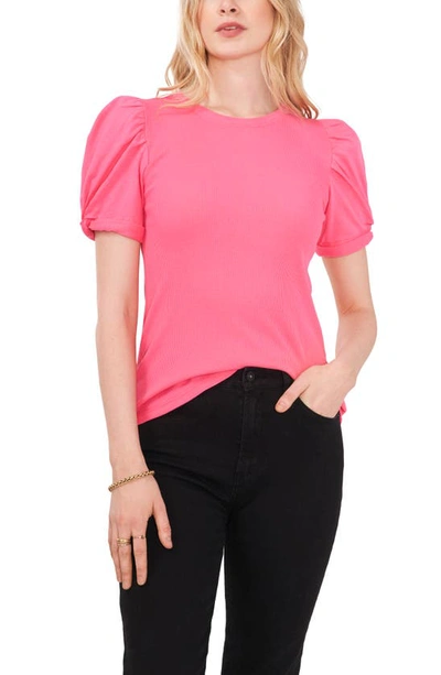 Shop 1.state Puff Sleeve Rib Knit T-shirt In Berry Pink