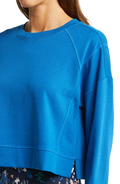 Shop Sweaty Betty After Class Cotton Blend Crop Sweatshirt In Aquatic Blue