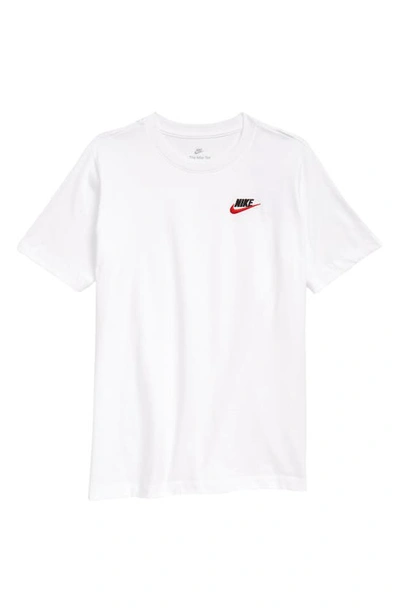 Shop Nike Sportswear Kids' Embroidered Swoosh T-shirt In White/ University Red