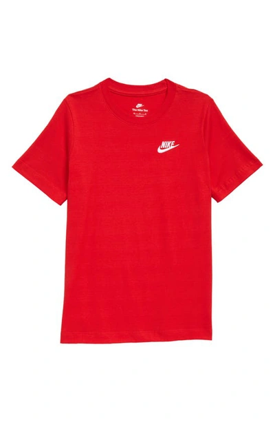 Shop Nike Sportswear Kids' Embroidered Swoosh T-shirt In University Red/ White