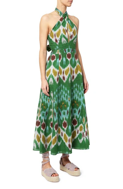 Shop Erdem Selene Ikat Print Cotton & Linen Midi Dress In Green