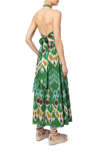 Shop Erdem Selene Ikat Print Cotton & Linen Midi Dress In Green