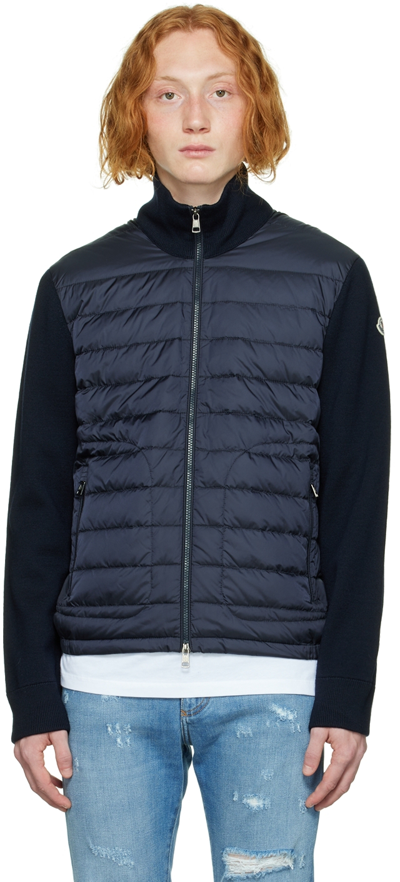 Shop Moncler Navy Down Cardigan In 777 Navy