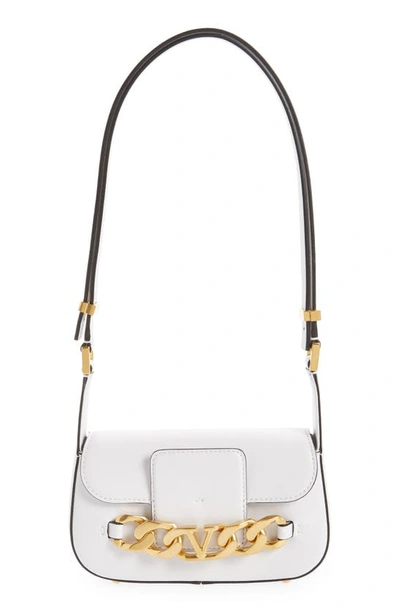 Shop Valentino Small Vlogo Chain Leather Shoulder Bag In Bianco Ottico