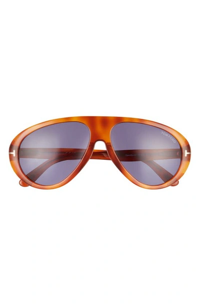 Shop Tom Ford Camillo 60mm Pilot Sunglasses In Blonde Havana / Blue