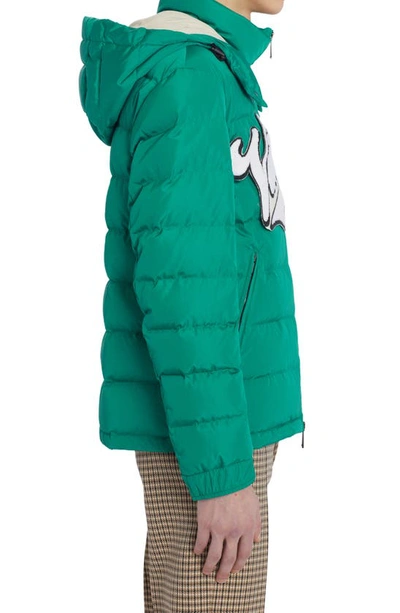 Shop Valentino Bouclé Logo Quilted Down Jacket In Verde