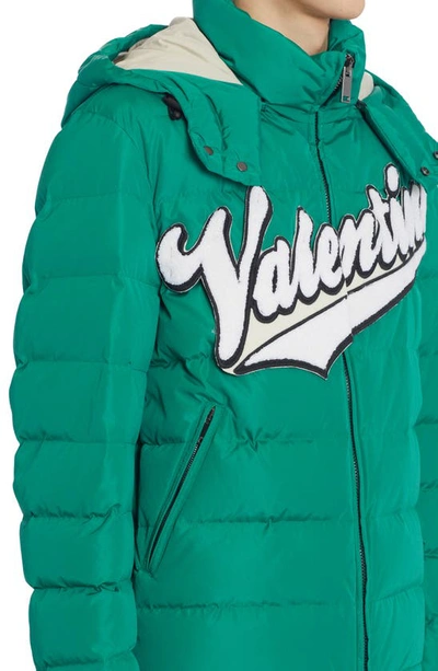 Shop Valentino Bouclé Logo Quilted Down Jacket In Verde