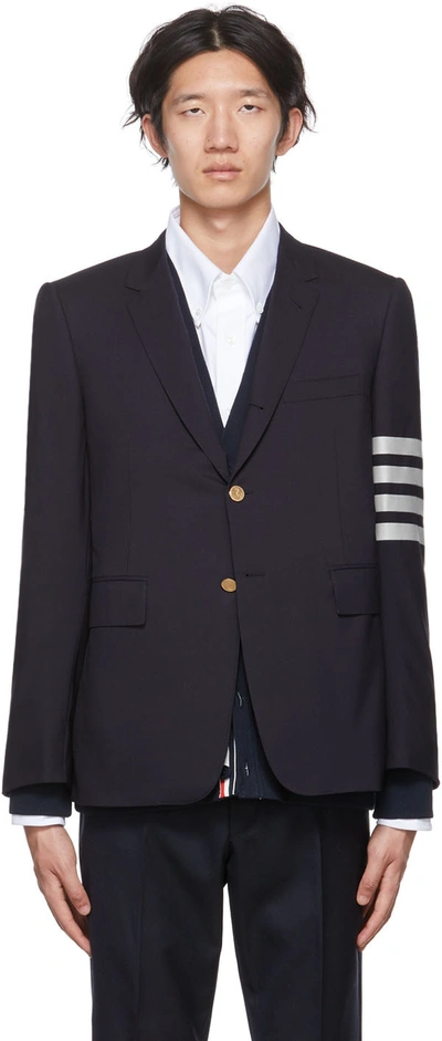 Shop Thom Browne Navy Plain Weave Classic Sport 4-bar Fit-1 Suiting Blazer In 415 Navy