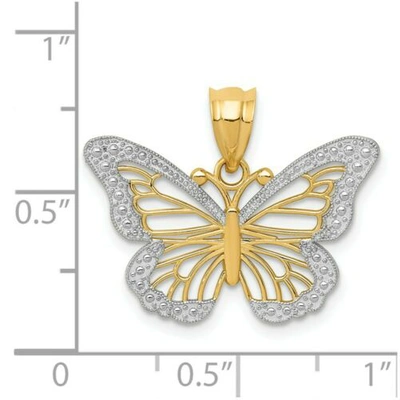 Pre-owned Accessories & Jewelry 14k Gelb Und Weissgold Poliert Texturiert Garten Thema Schmetterling Anhänger