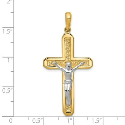 Pre-owned Accessories & Jewelry 14k Gelb Und Weissgold Massiv Poliert Hohl Kruzifix Anhänger