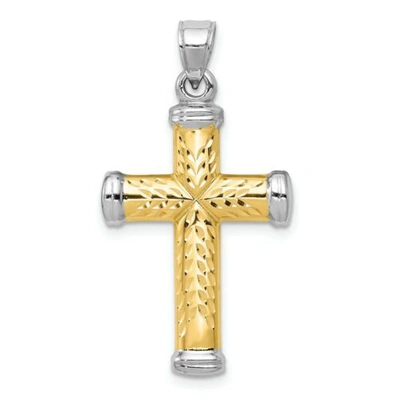 Pre-owned Accessories & Jewelry 14k Gelbgold & Weissgold Poliert Hohl Wendbar Kreuz Religiös Anhänger