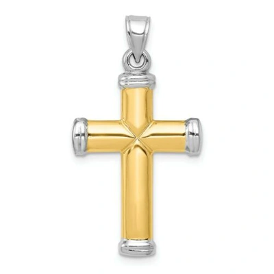 Pre-owned Accessories & Jewelry 14k Gelbgold & Weissgold Poliert Hohl Wendbar Kreuz Religiös Anhänger