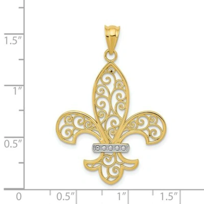 Pre-owned Accessories & Jewelry 14k Gelbgold & Rhodium Filigraner Design Fleur De Lis Anhänger Für Halskette