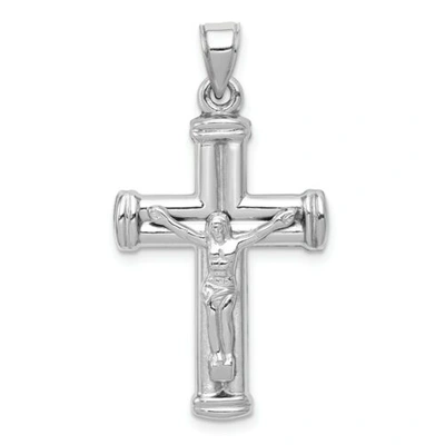 Pre-owned Accessories & Jewelry 14k Weiss Gold Massiv Poliert Wendbar Hohl Kruzifix / Kreuz Anhänger