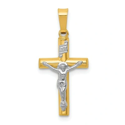 Pre-owned Accessories & Jewelry 14k Gelbgold & Weissgold Poliert Hohl Inri Kruzifix Kreuz Religiös Mit Anhänger